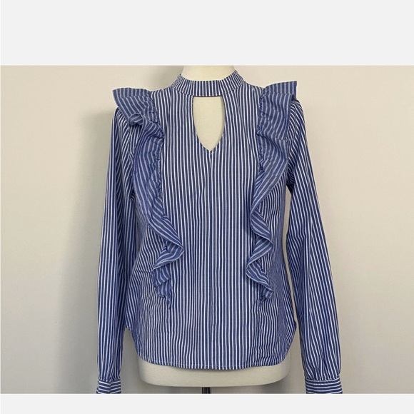 Mossimo Supply Co. Tops - Mossimo Supply Co. Blue Striped Ruffle Blouse